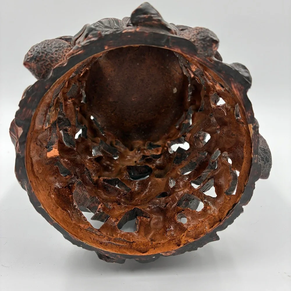 Tree of Life Ornate Carved‎ Leaf Design Tabletop Decor Vase Accent Piece Resin
